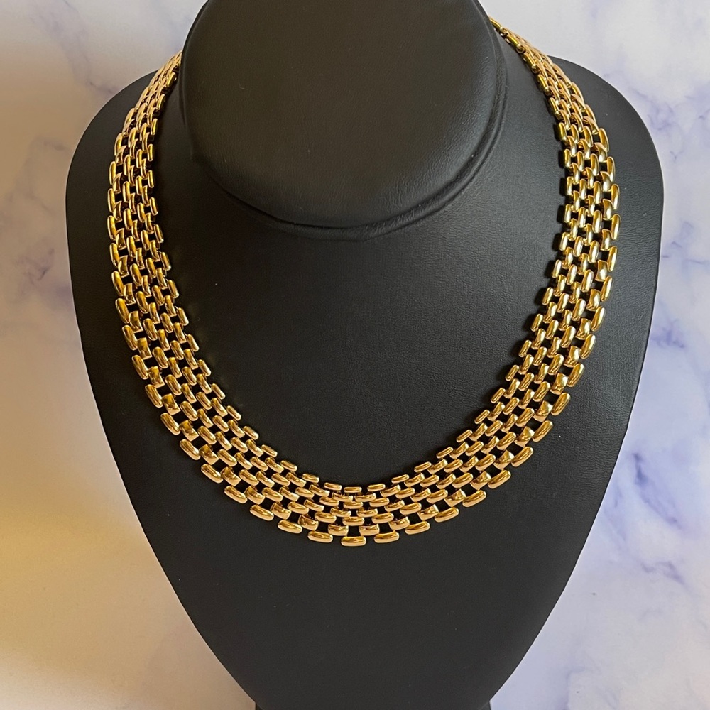 Elegant 70s-80s Napier Panther Link Gold Tone Collar Necklace